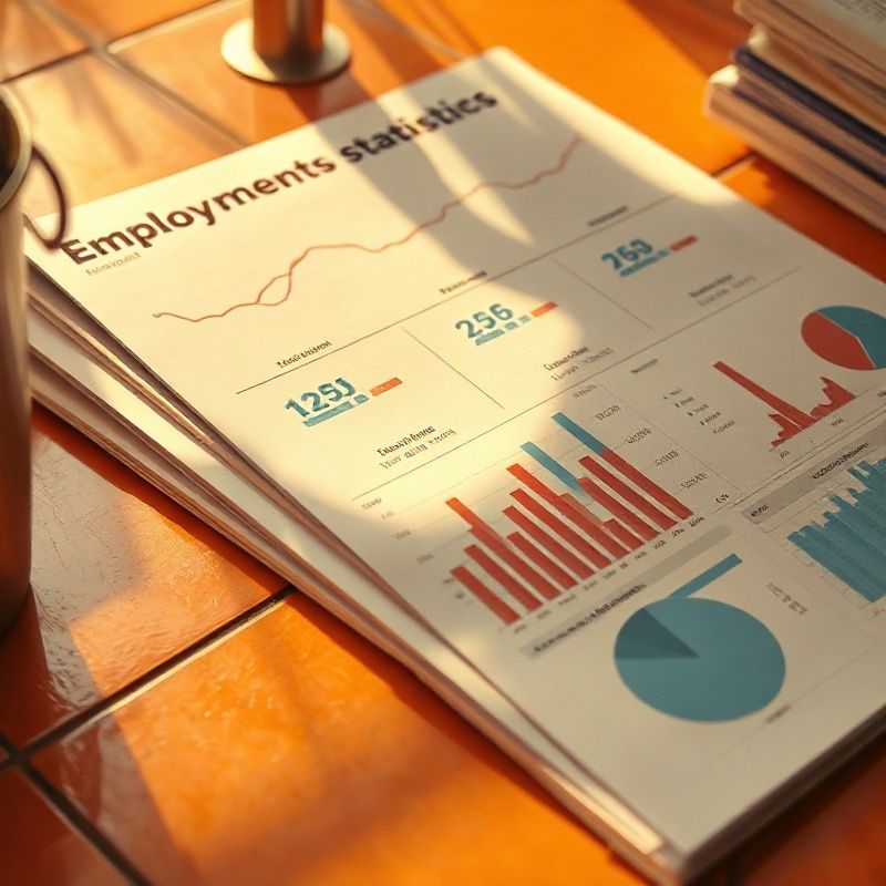 Gráficos impresos con estadísticas de empleo del INE sobre un escritorio en tonos cálidos